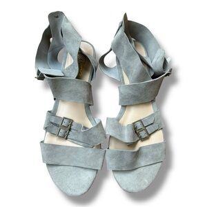 Candela Gray Suede Leather Buckle Sandals | Women’s Size 9